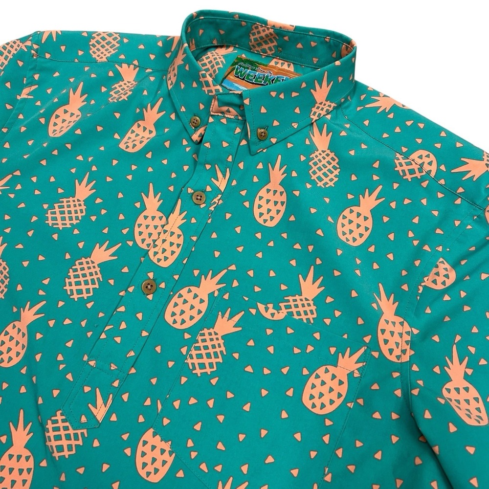 Chubbies Weekend Polo Shirt Mens Medium Green Pineapple Performance Stretch
